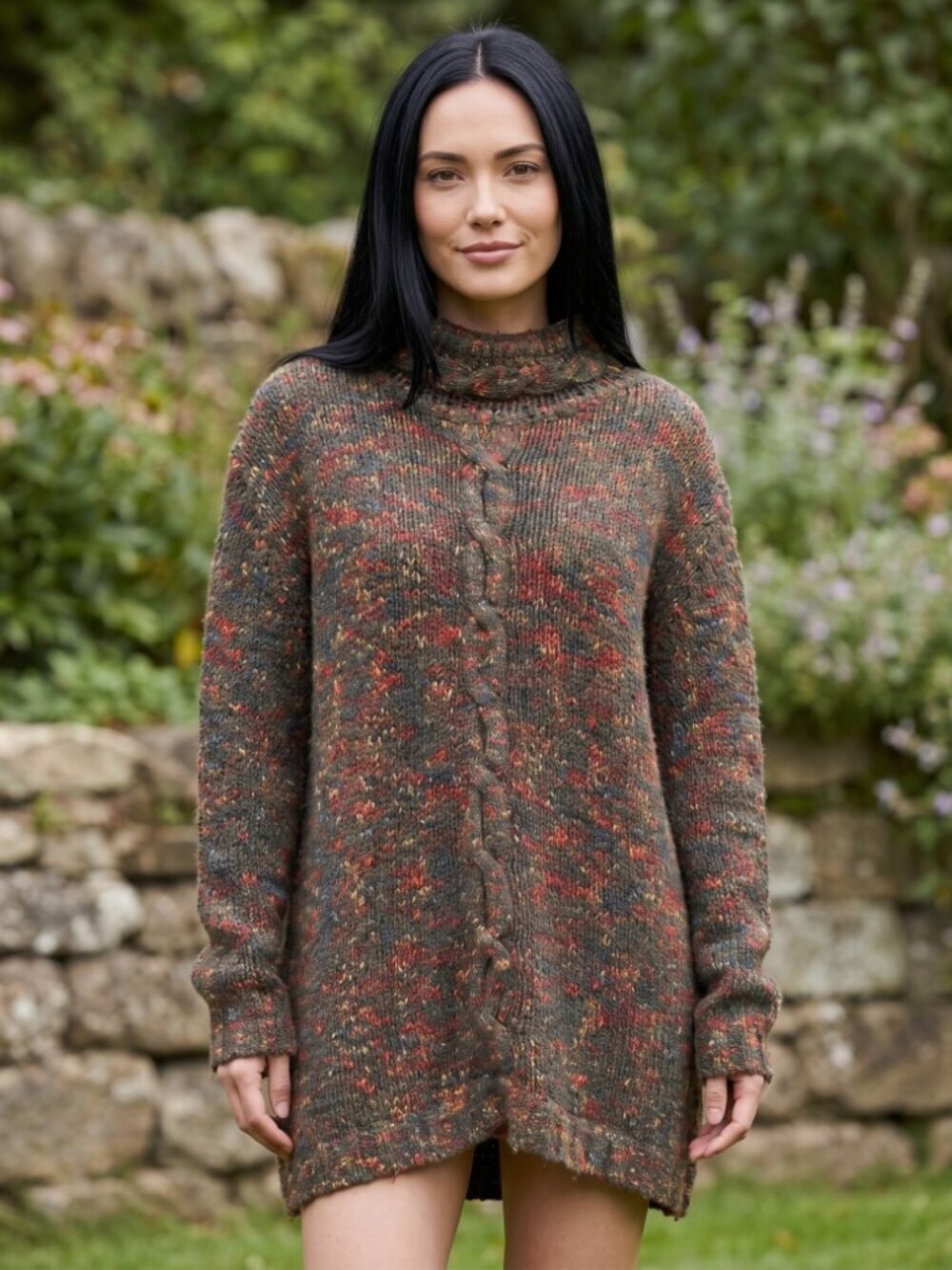 Anne Pinkerton Cozy Long Sweater Brown  Size Large Tweed Vintage Mock Neck